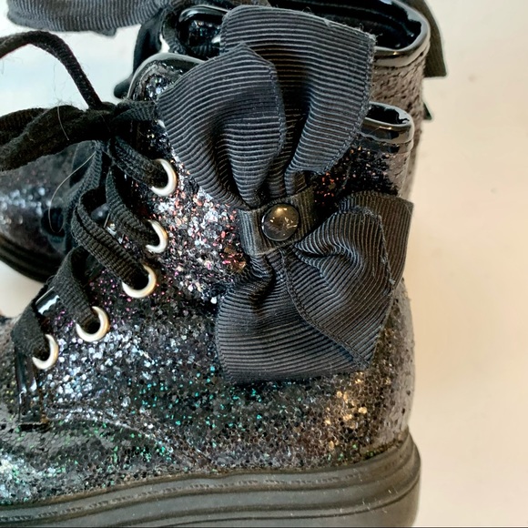 JOJO SIWA Black Glitter/Sparkle Bow High-Top Sneakers—SZ. 6 - Picture 5 of 16